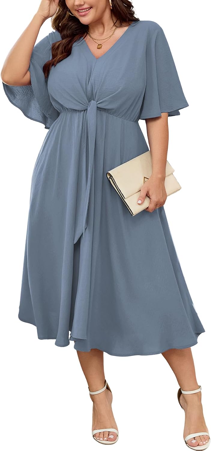 Back view of plus size midi dress