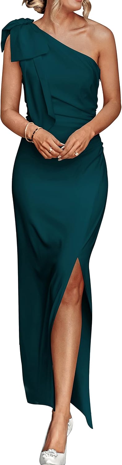 One-shoulder bodycon maxi dress with side slit