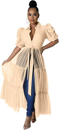 Ruffle tunic dress with belt and asymmetrical hem