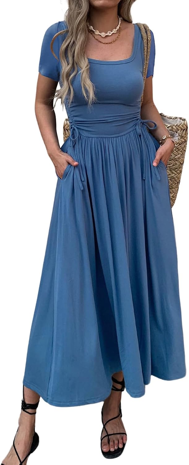 Bodycon maxi dress with adjustable waist and pockets