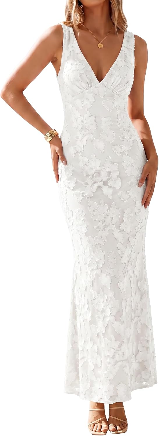 Floral v-neck bodycon maxi dress with mesh detail