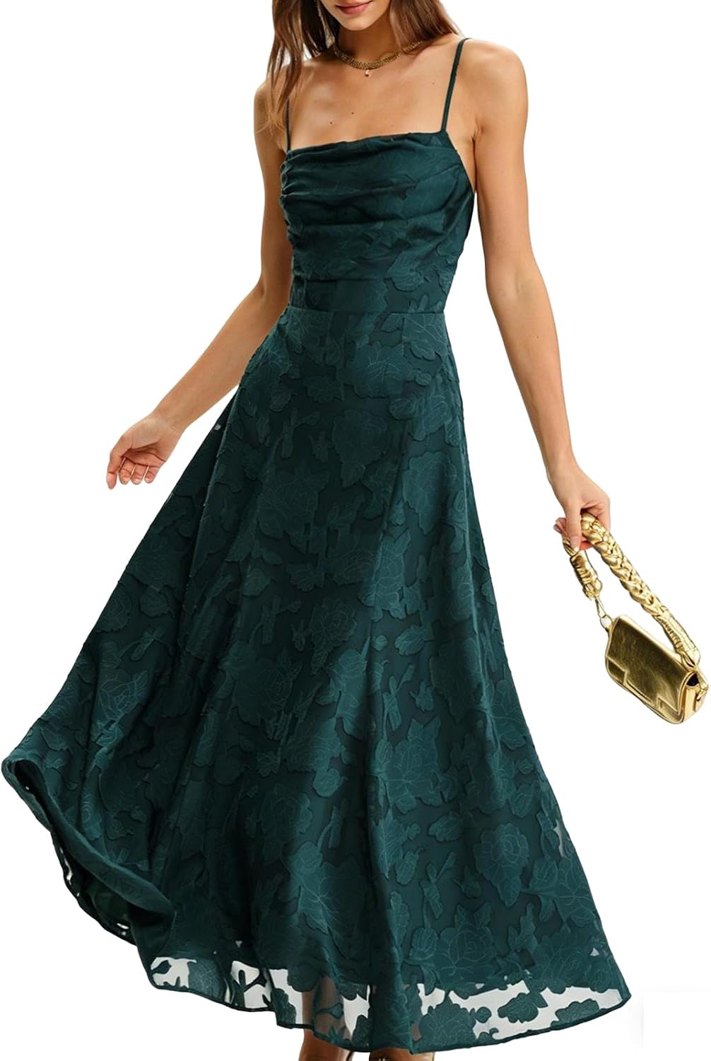 Square-neck maxi dress with backless lace-up A-line silhouette