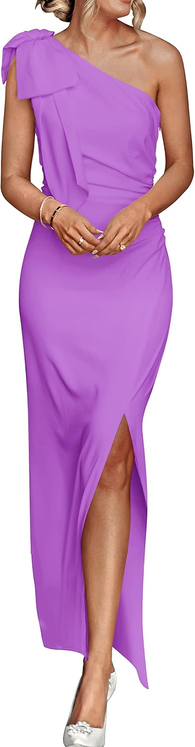 One-shoulder bodycon maxi dress with side slit