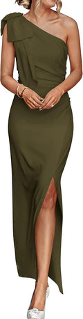 One-shoulder bodycon maxi dress with side slit