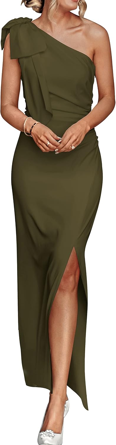 One-shoulder bodycon maxi dress with side slit