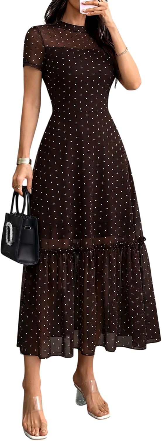 Floral mesh maxi dress with ruffle detail