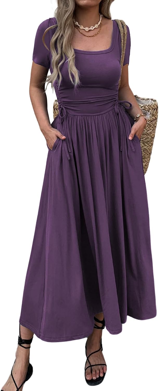 Bodycon maxi dress with adjustable waist and pockets