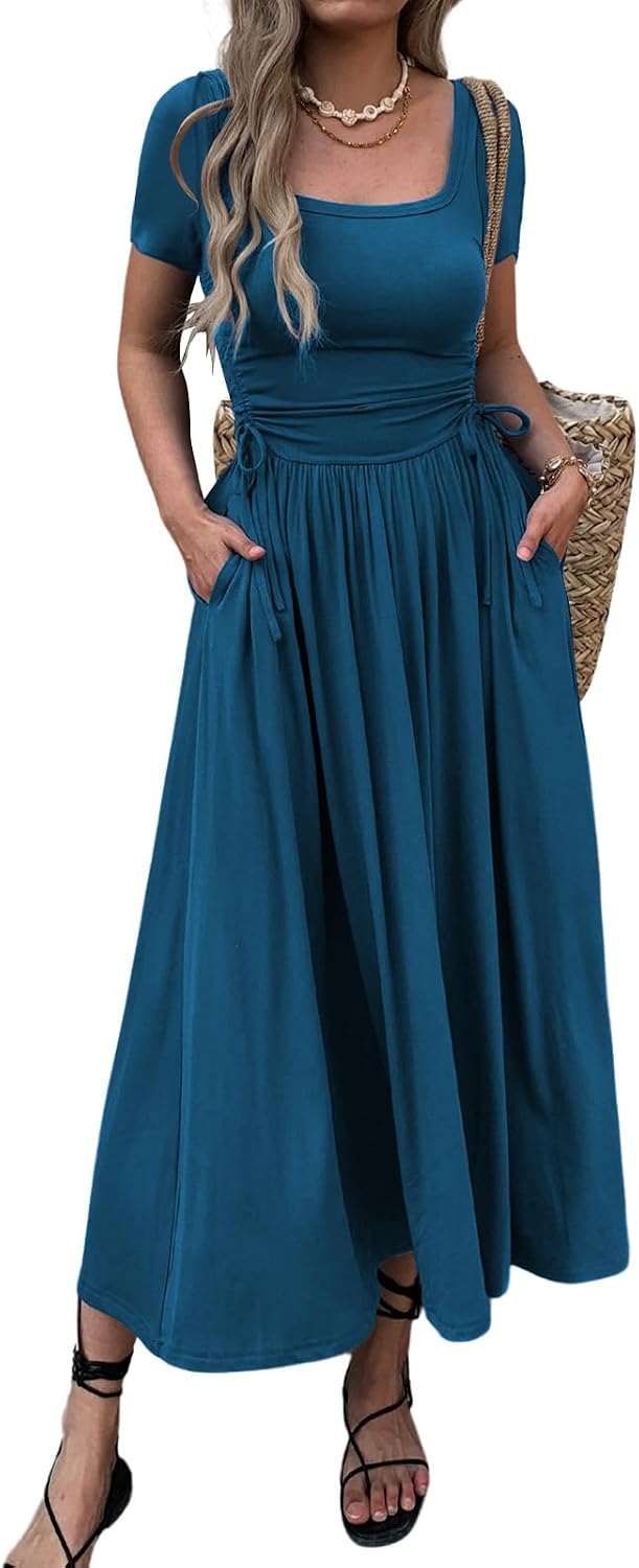 Bodycon maxi dress with adjustable waist and pockets