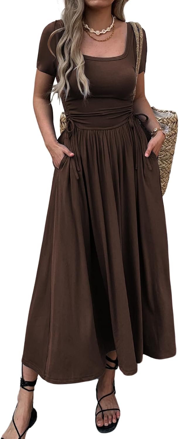 Bodycon maxi dress with adjustable waist and pockets
