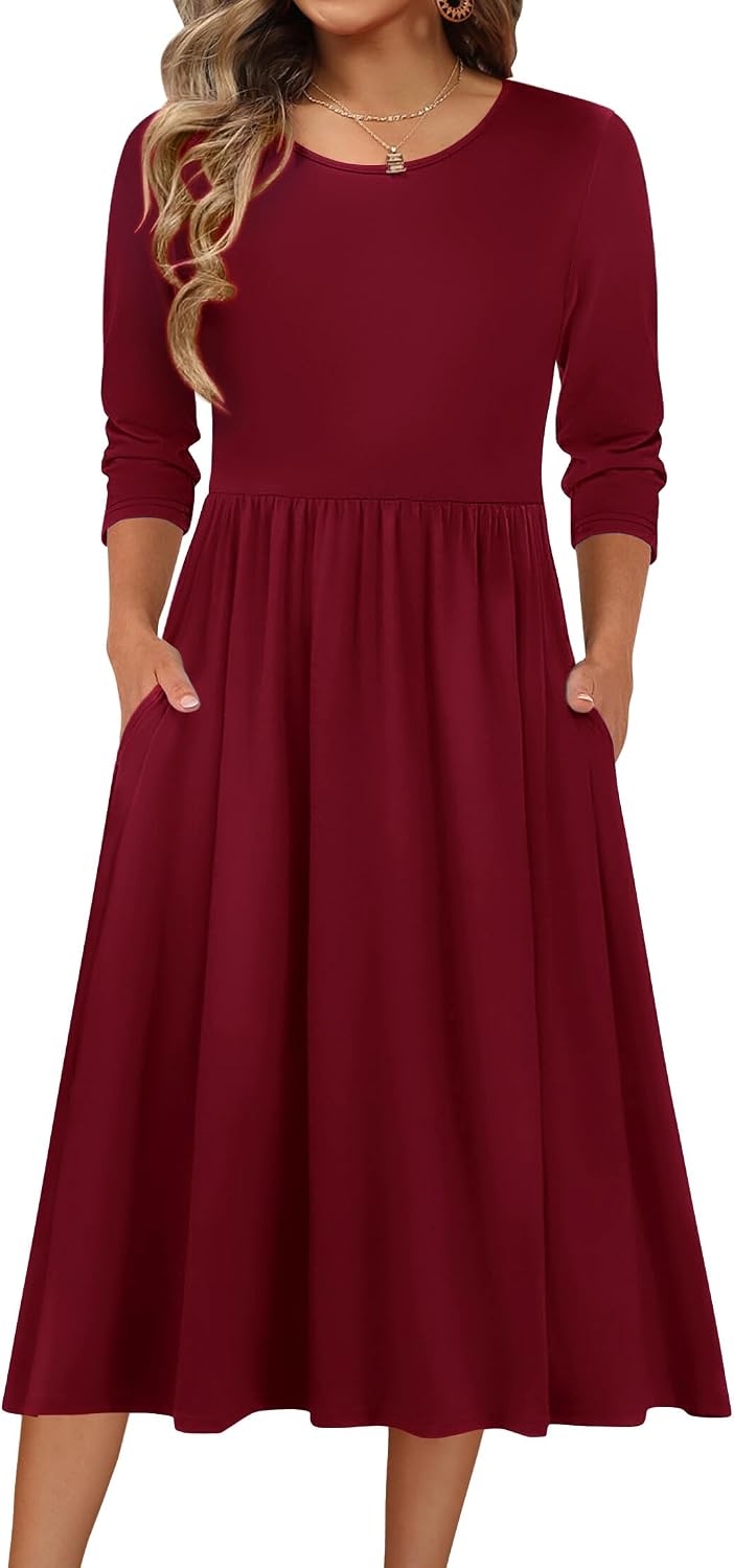 Back view of 3/4 sleeve midi dress
