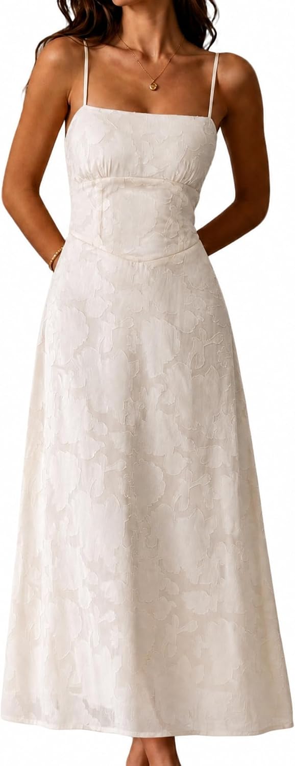 Square-neck maxi dress with backless lace-up A-line silhouette