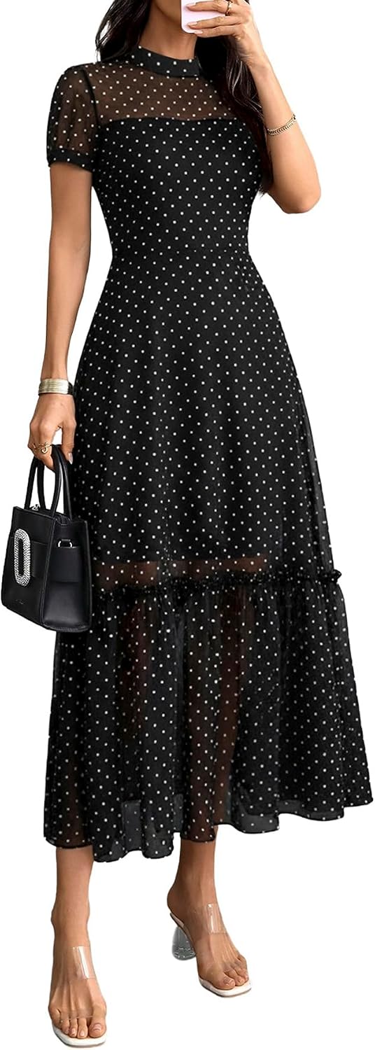 Floral mesh maxi dress with ruffle detail