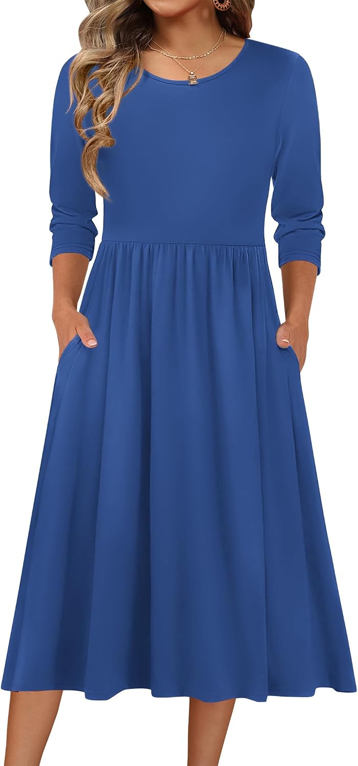 Three-quarter view of casual midi dress