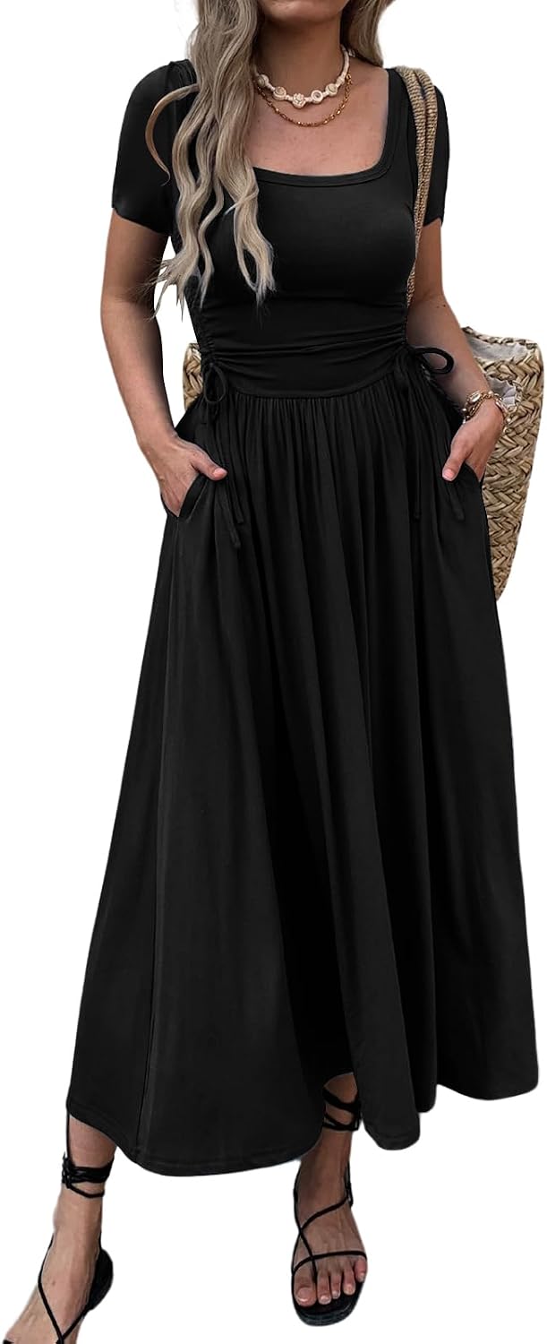 Bodycon maxi dress with adjustable waist and pockets