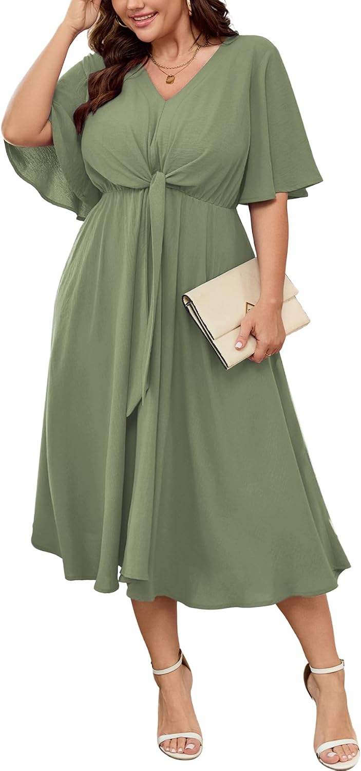Side view of flowy A-line midi dress