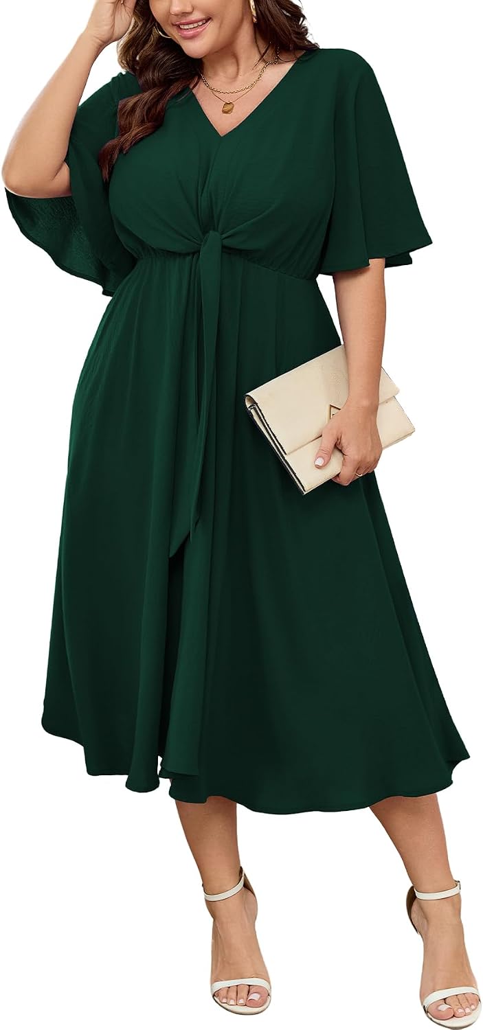Model wearing tie-waist midi dress