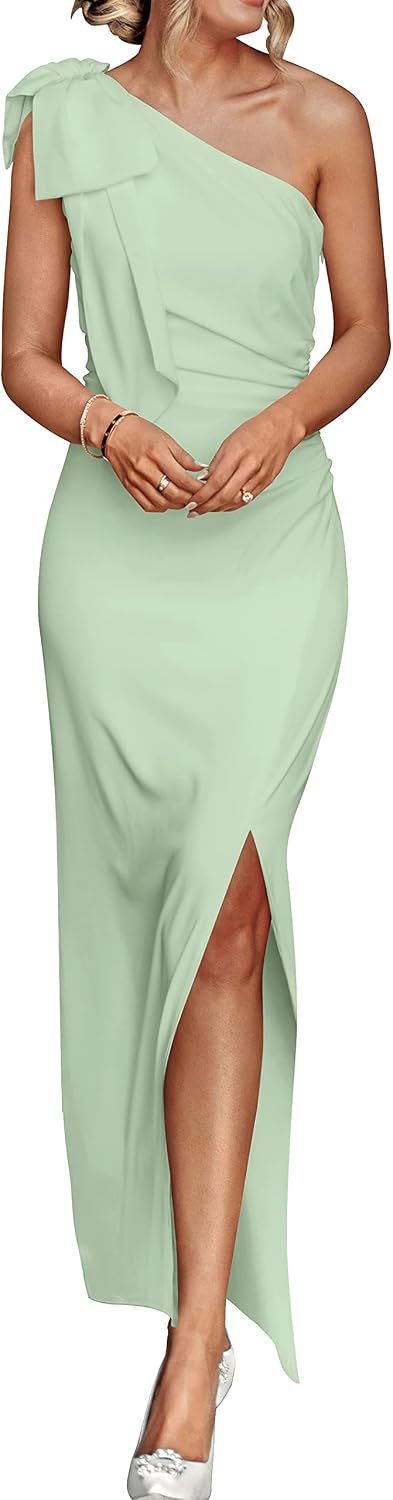 One-shoulder bodycon maxi dress with side slit