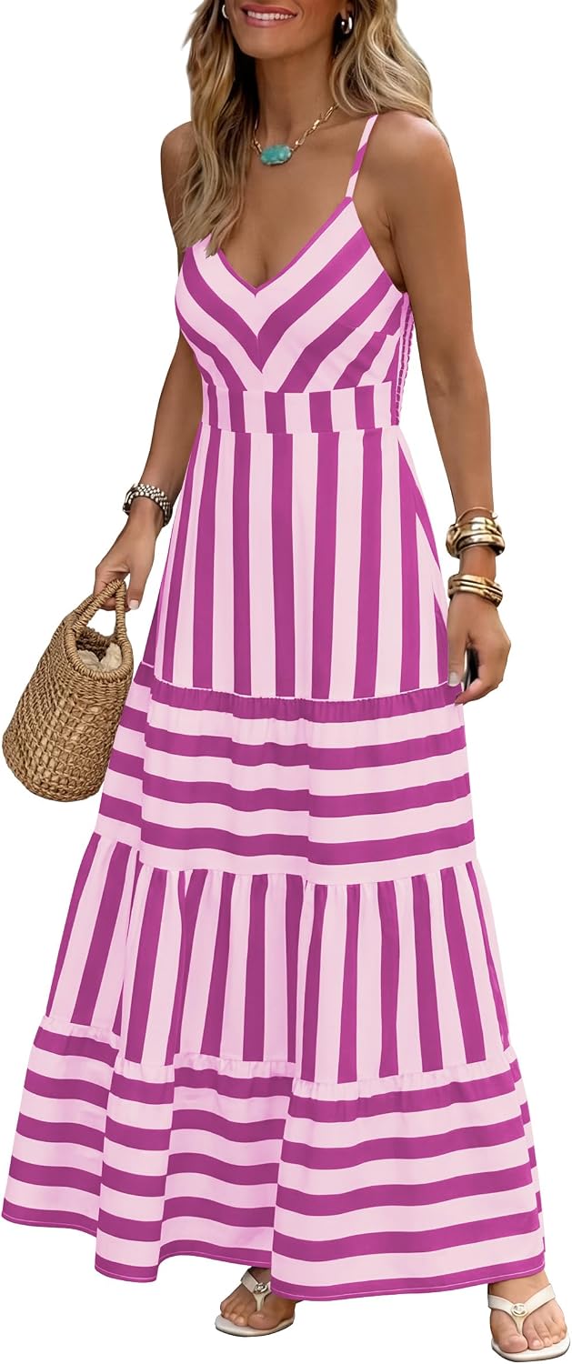 Gingham plaid maxi dress with spaghetti straps and a smocked back