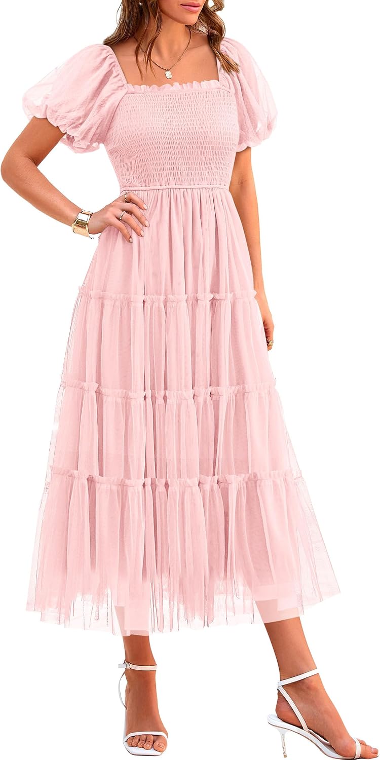 Model wearing tulle midi dress