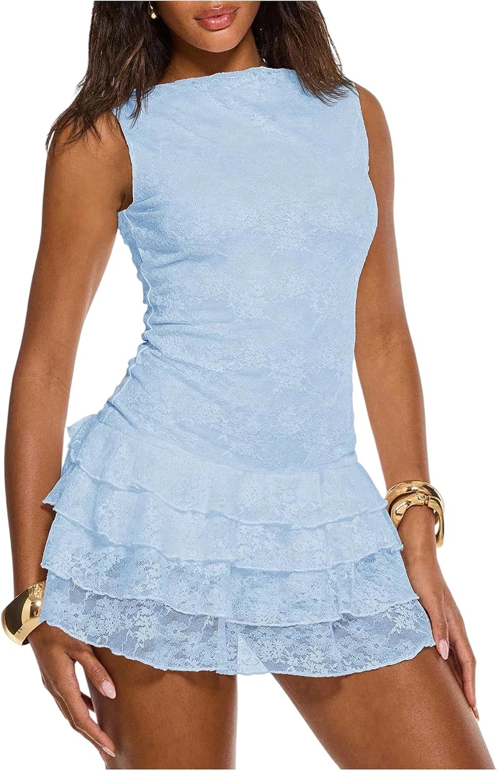 Western style lace tank mini dress