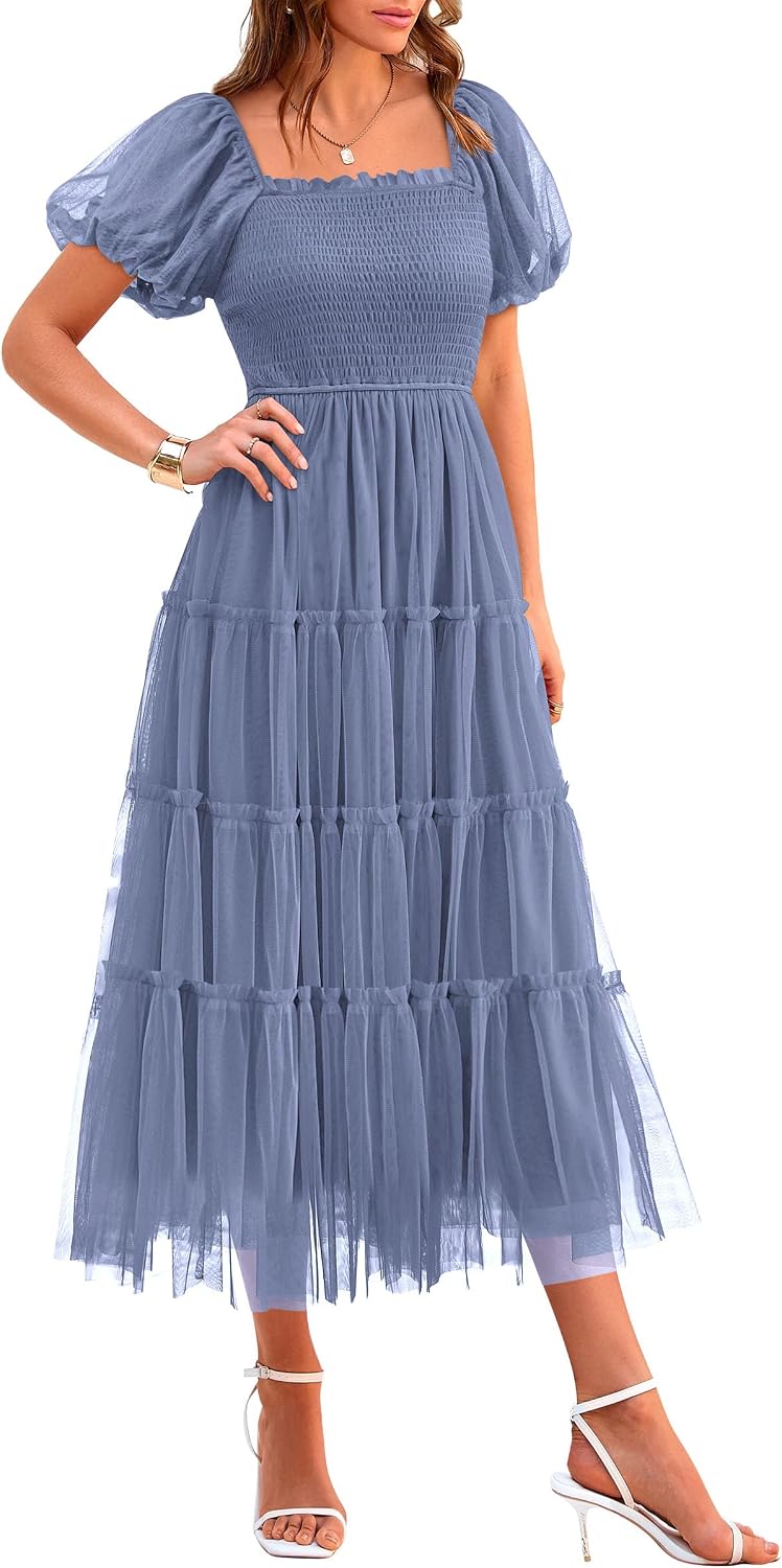 Three-quarter view of smocked dress