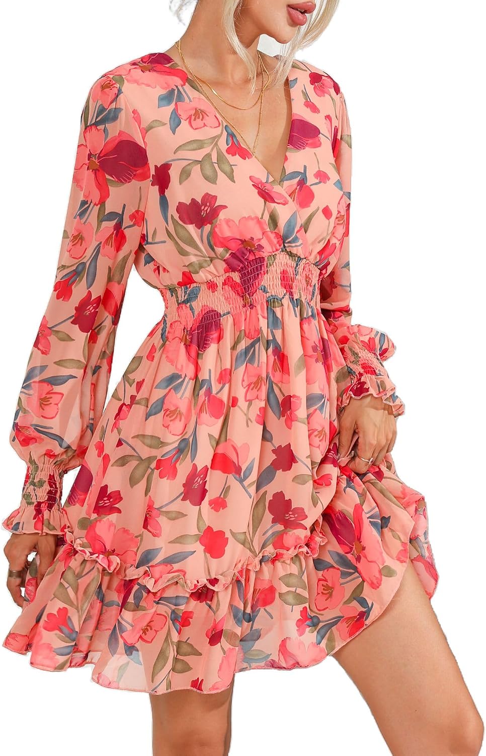 Back view of long sleeve mini dress
