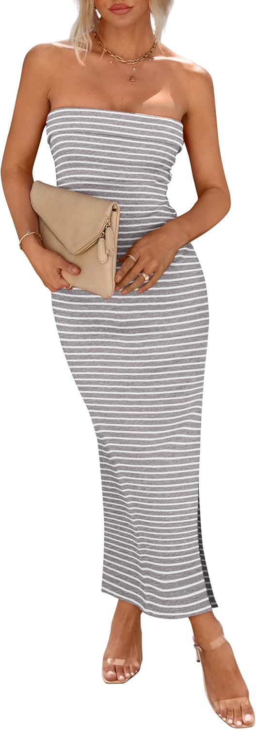Strapless ribbed tube top bodycon maxi dress