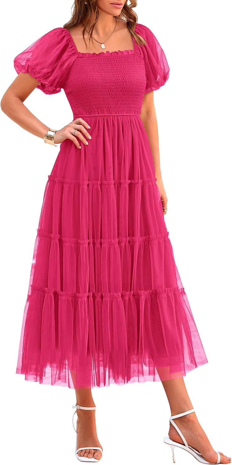 Model wearing tulle midi dress