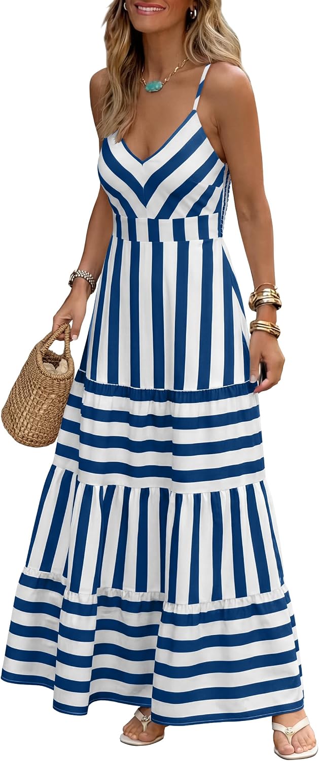 Gingham plaid maxi dress with spaghetti straps and a smocked back