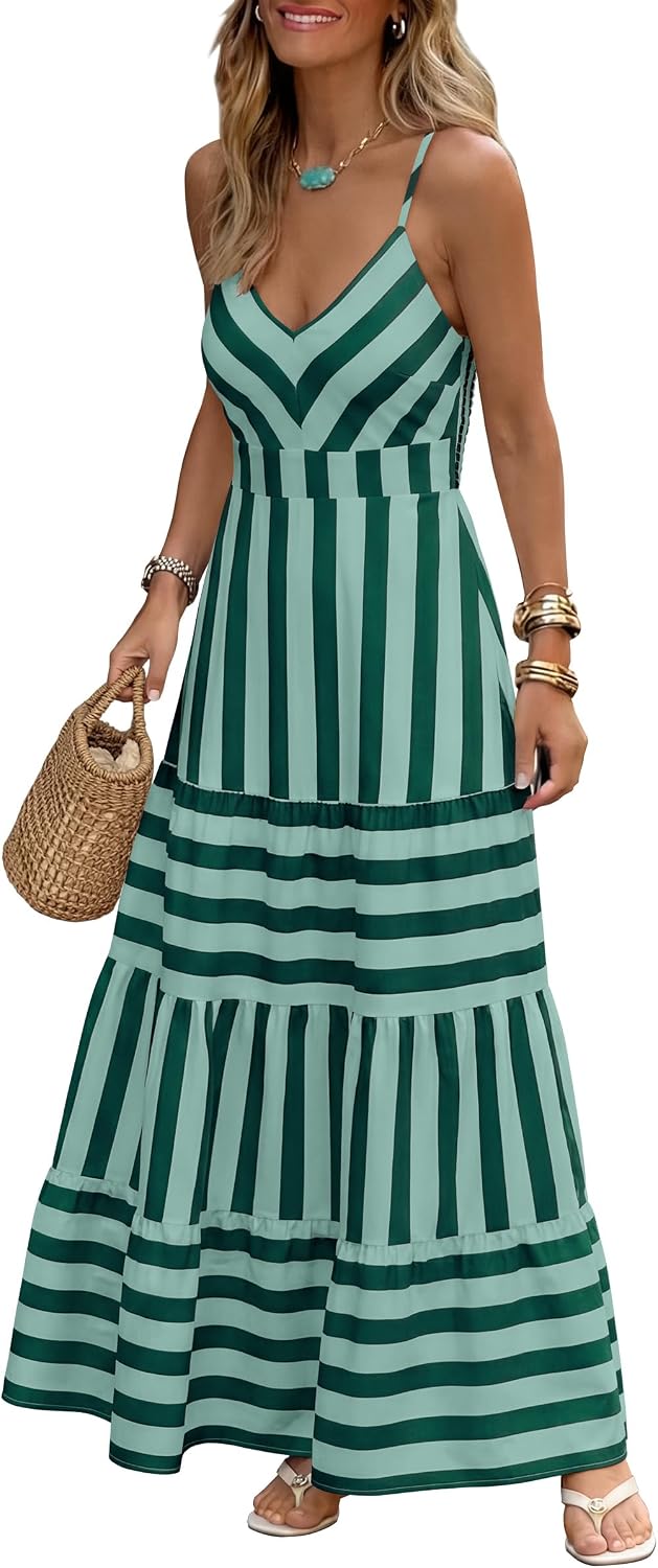 Gingham plaid maxi dress with spaghetti straps and a smocked back