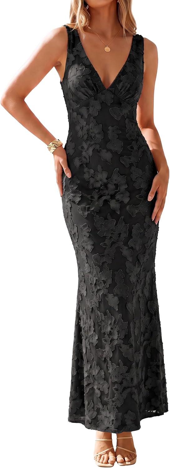 Floral v-neck bodycon maxi dress with mesh detail