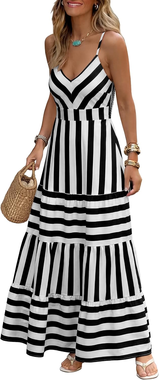 Gingham plaid maxi dress with spaghetti straps and a smocked back