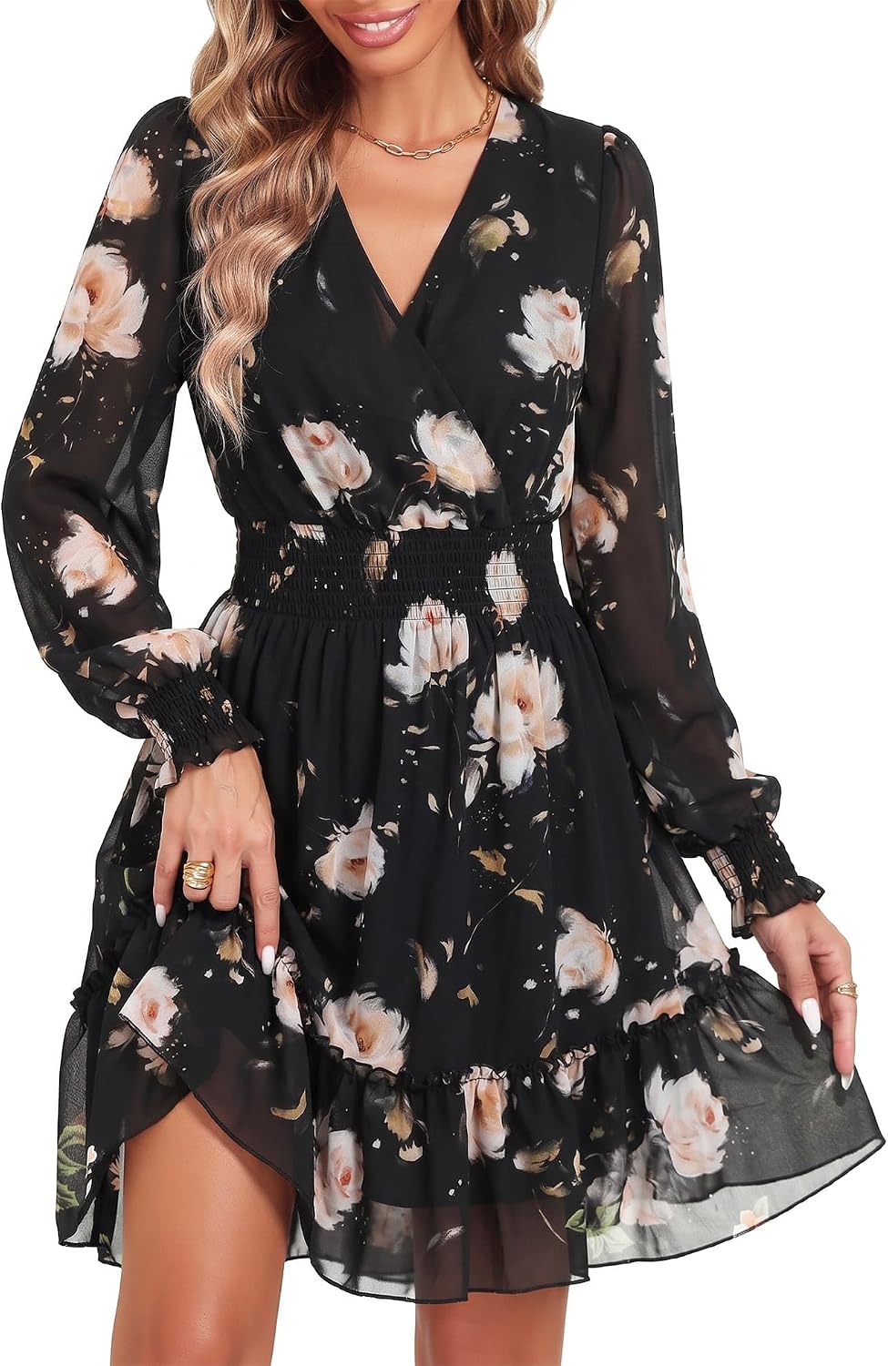 Three-quarter view of smocked dress