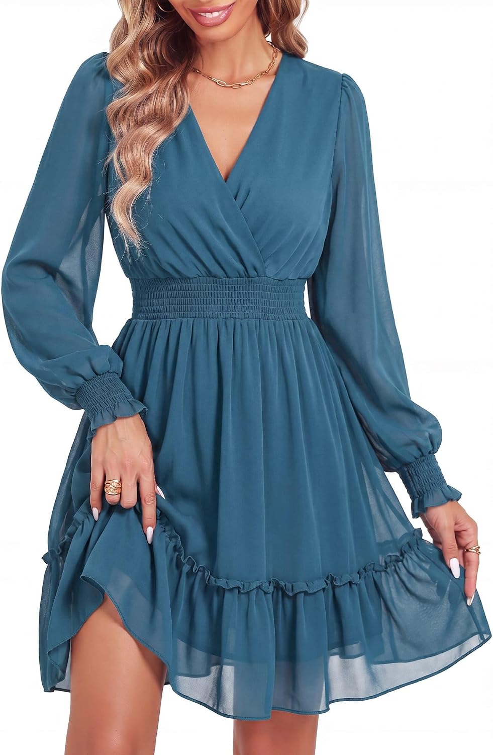 Side view of flowy chiffon dress