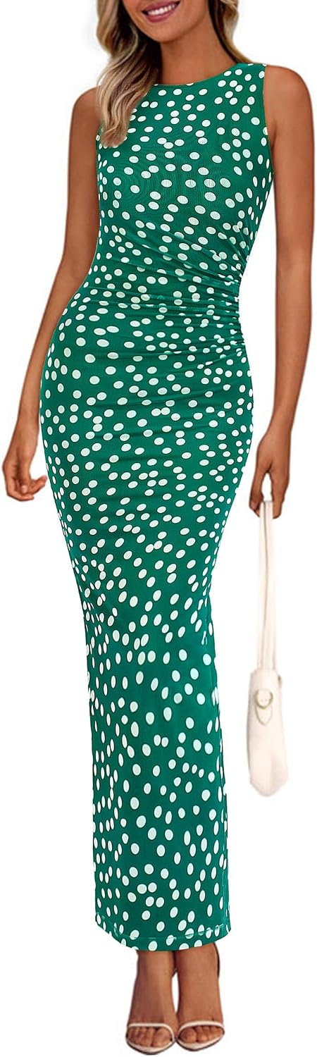 Floral mesh maxi dress with sleeveless design and ruched bodycon detailing