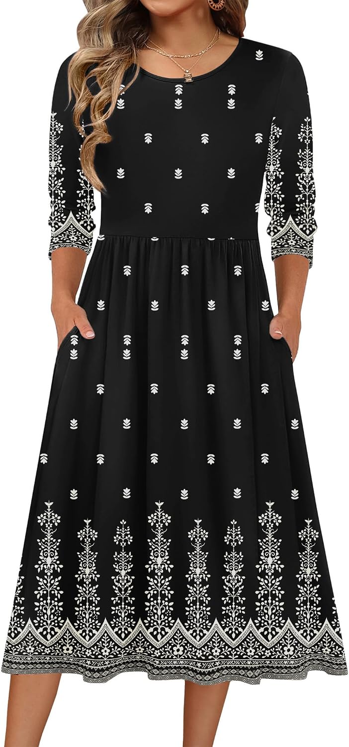 Back view of 3/4 sleeve midi dress