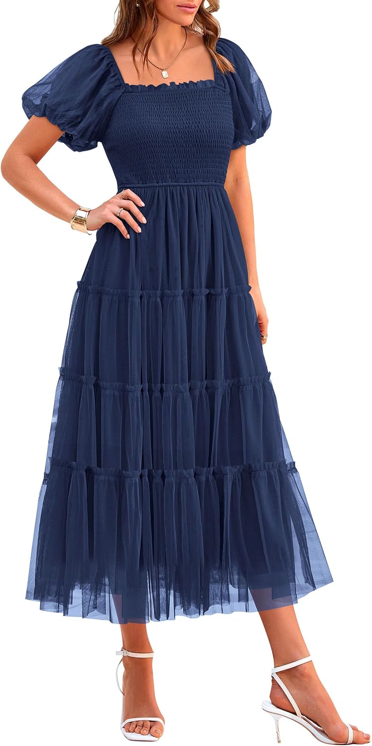 Three-quarter view of smocked dress