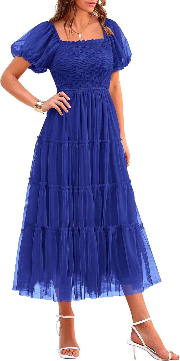 Model posing in elegant midi dress