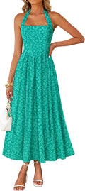 Floral halter maxi dress with flowy A-line skirt