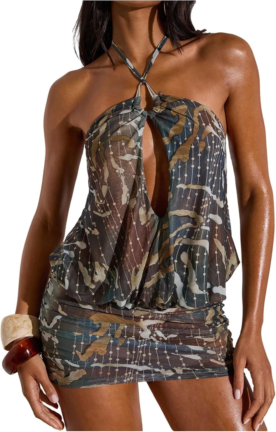 Side view of backless mini dress