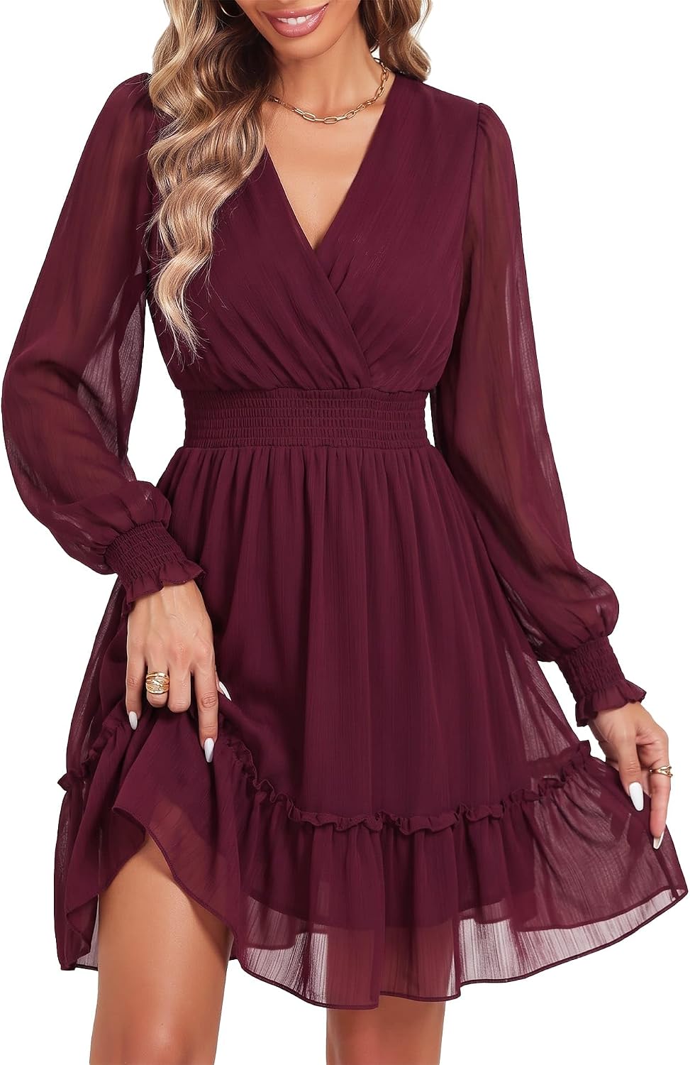 Full-length front view of chiffon dress