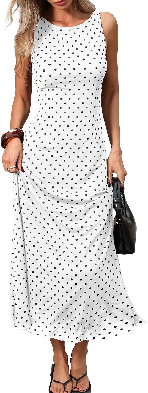 Model wearing polka dot maxi dress