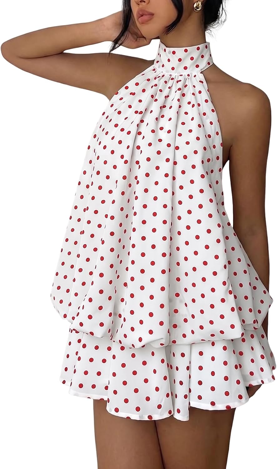 Chiffon halter mini dress with drop waist and ruffle detail