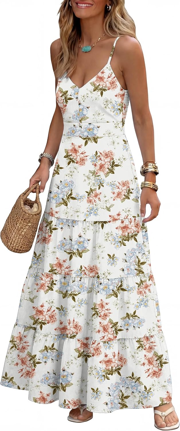 Gingham plaid maxi dress with spaghetti straps and a smocked back