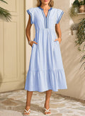 Cap sleeve empire waist dress with v-neck and side pockets