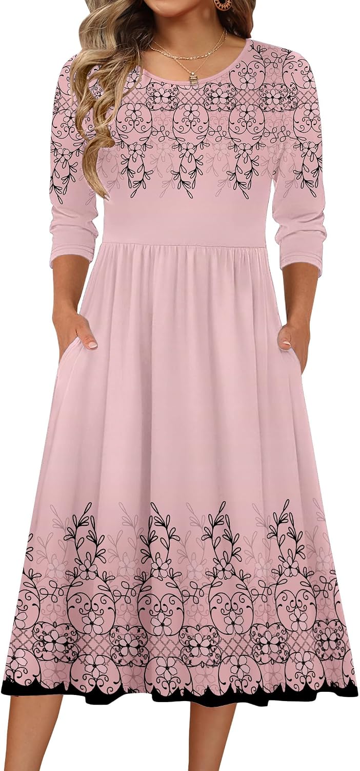 Back view of 3/4 sleeve midi dress