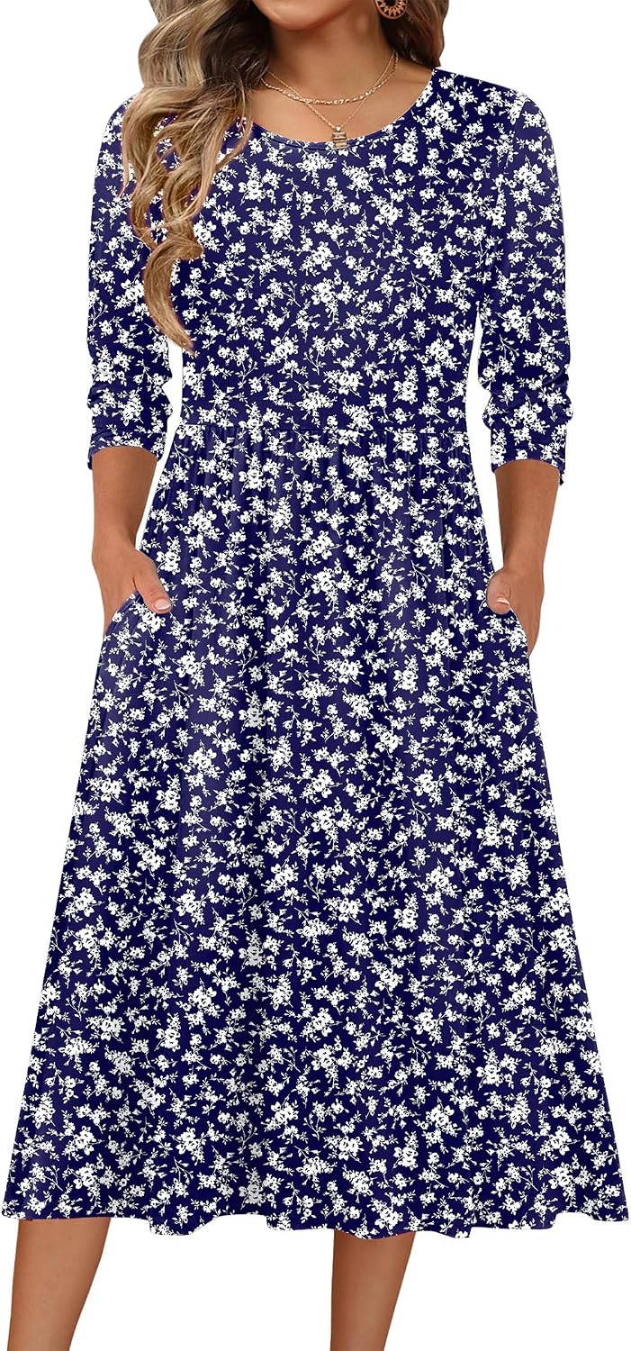 Model posing in A-line midi dress