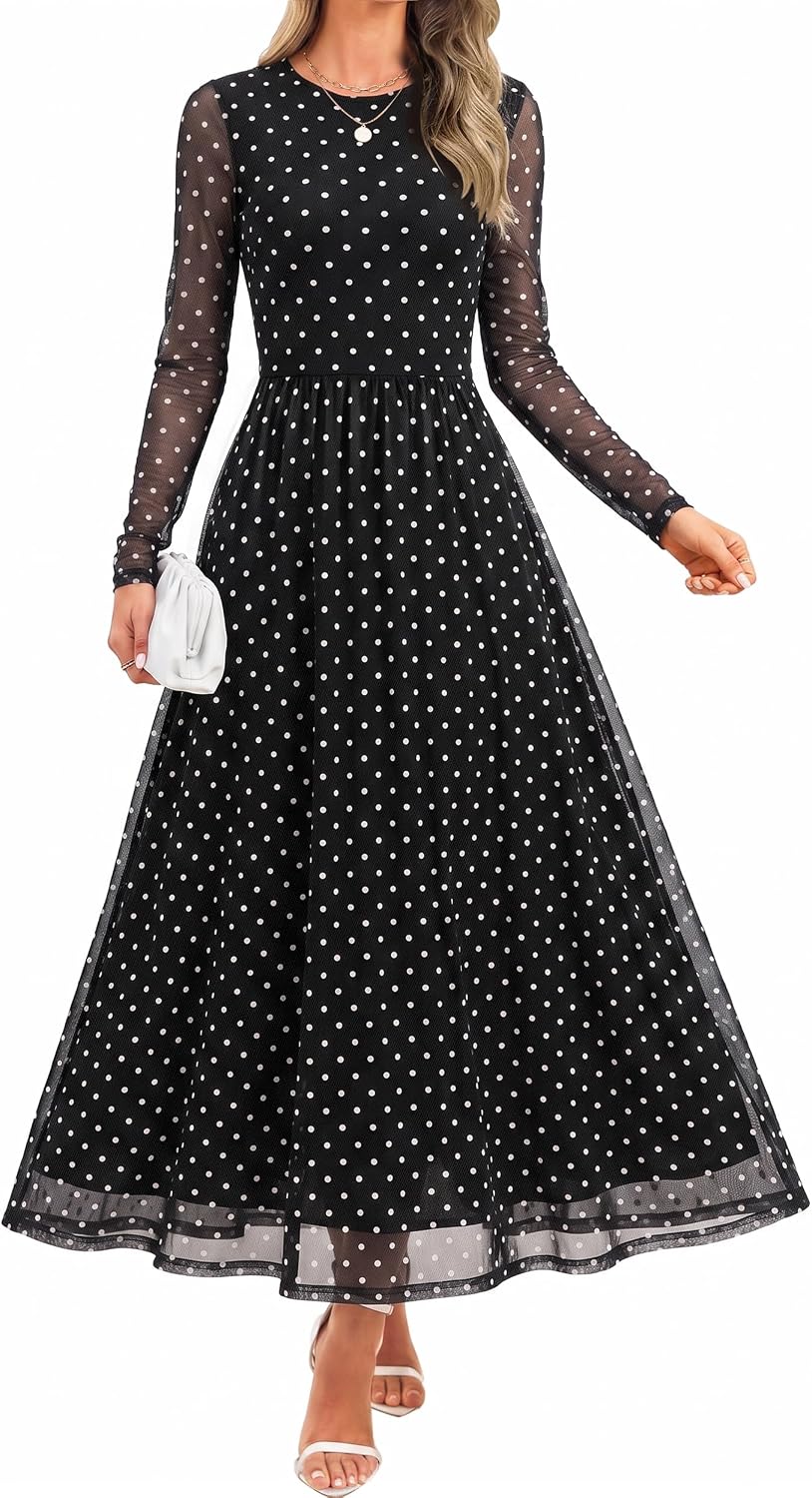 Floral print maxi dress with sheer mesh long sleeves and ruched detailing