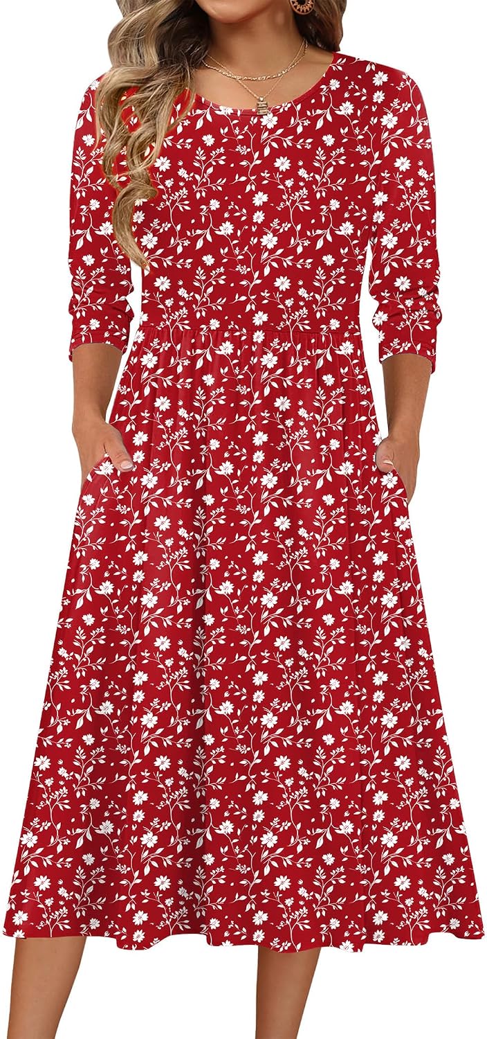 Model posing in A-line midi dress