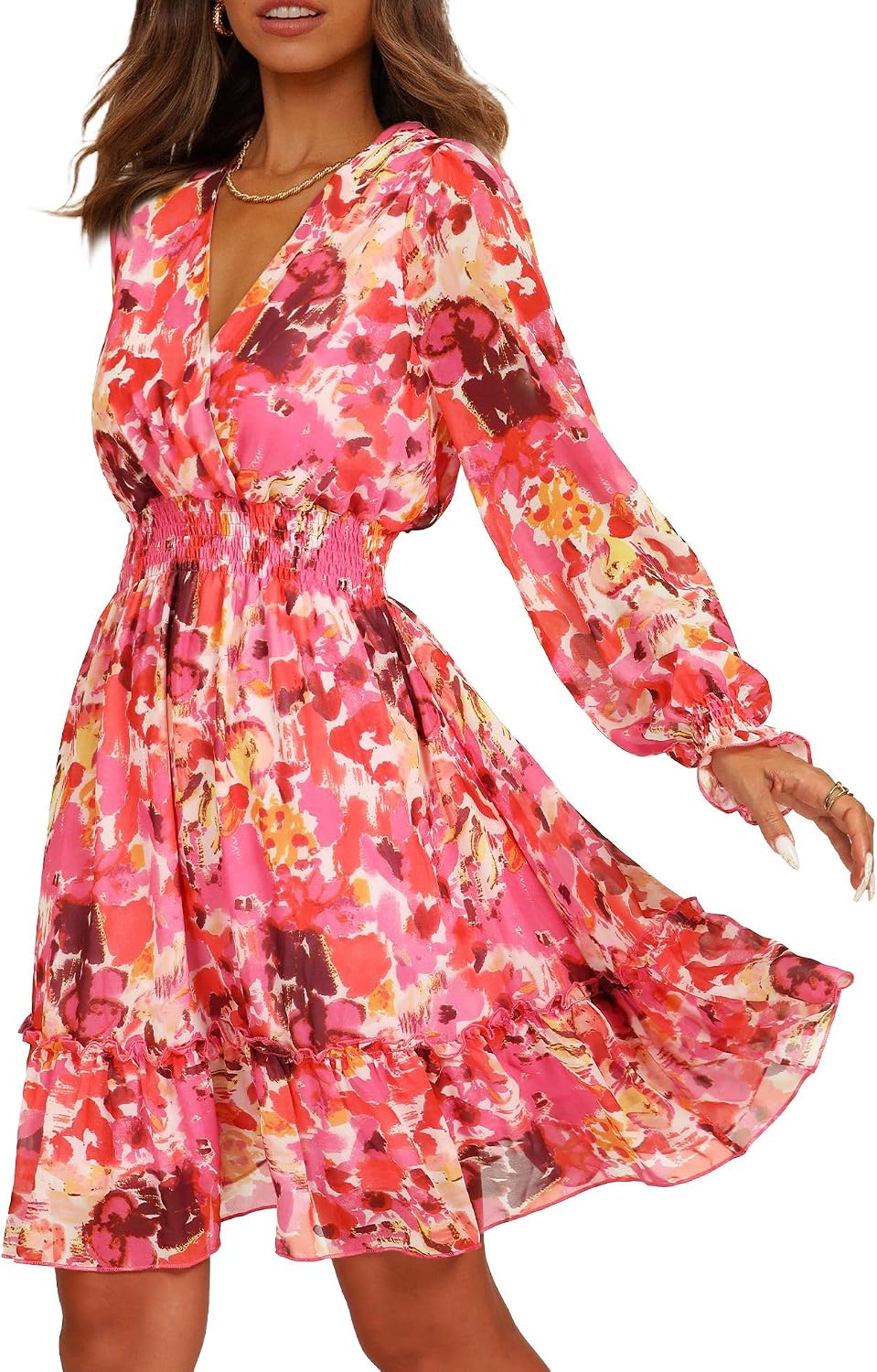 Side view of flowy chiffon dress